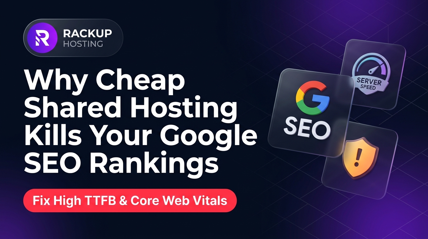 Why Cheap Shared Hosting Kills Your Google SEO Rankings - RackUp IT Dark-Tech Cover